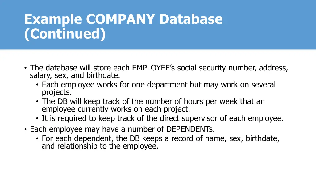 example company database continued