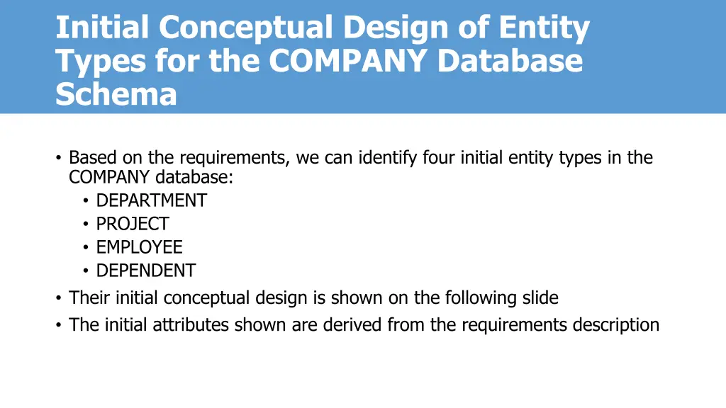 initial conceptual design of entity types