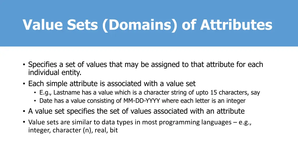 value sets domains of attributes