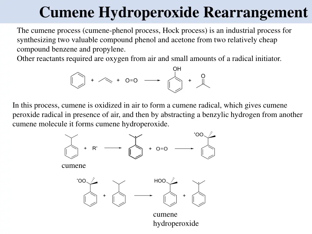 cumene hydroperoxide rearrangement