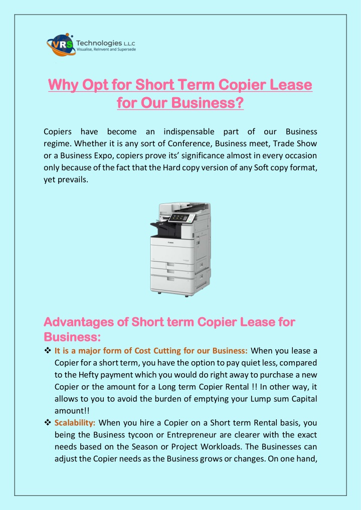 why opt for short term copier lease