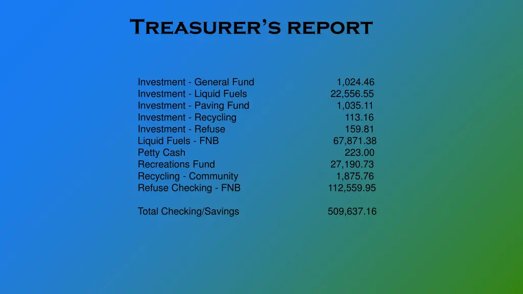 treasurer s report