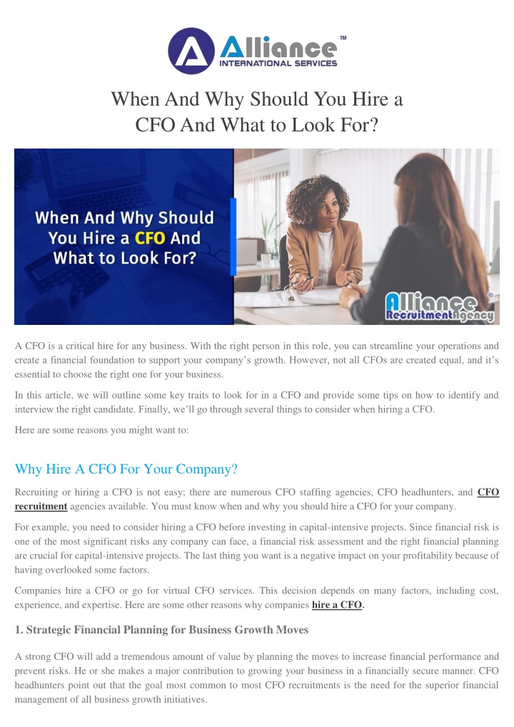 when and why should you hire a cfo and what