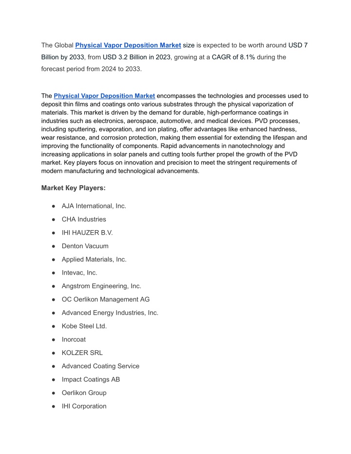 the global physical vapor deposition market size