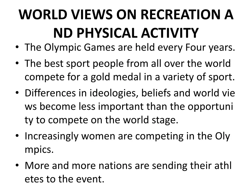 world views on recreation a nd physical activity