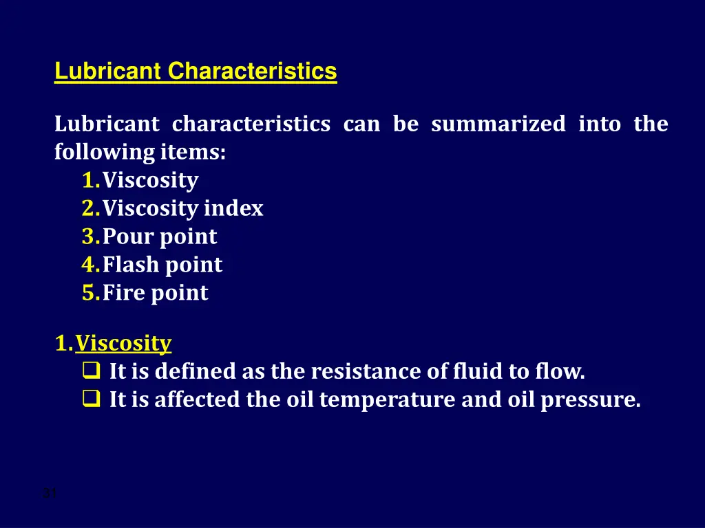 lubricant characteristics