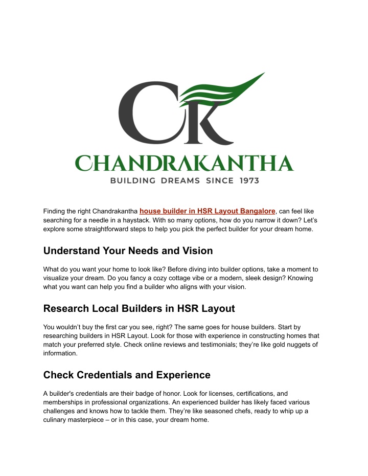 finding the right chandrakantha house builder