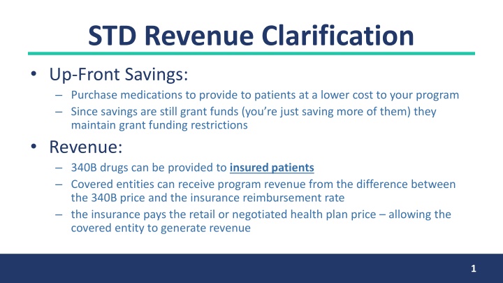 std revenue clarification up front savings