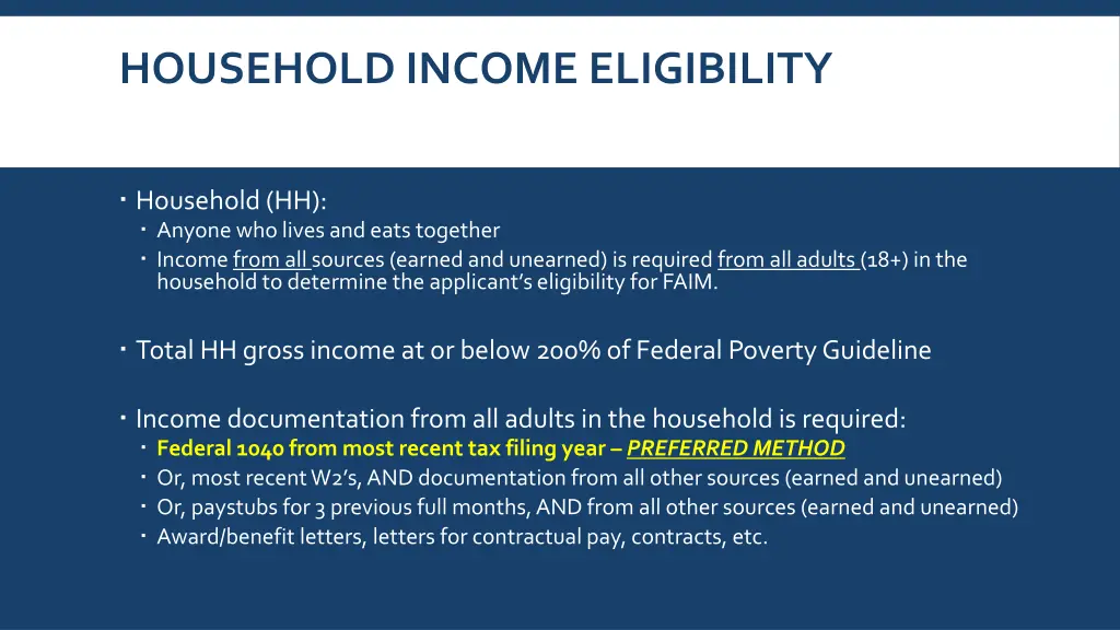 household income eligibility