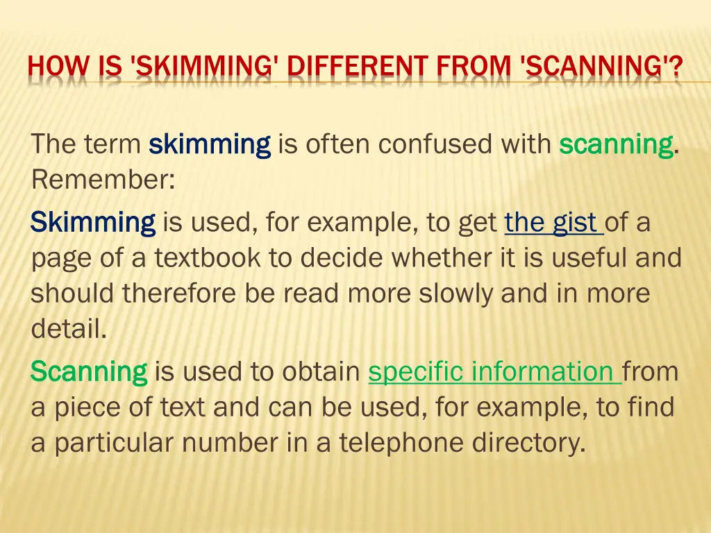 how is skimming different from scanning