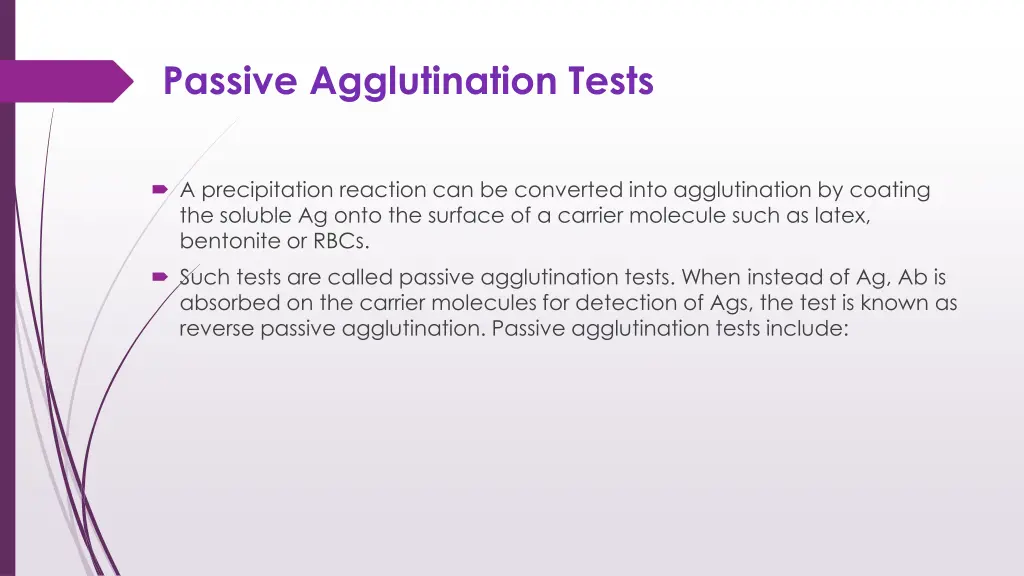 passive agglutination tests