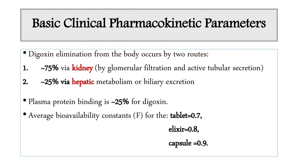 basic clinical pharmacokinetic parameters