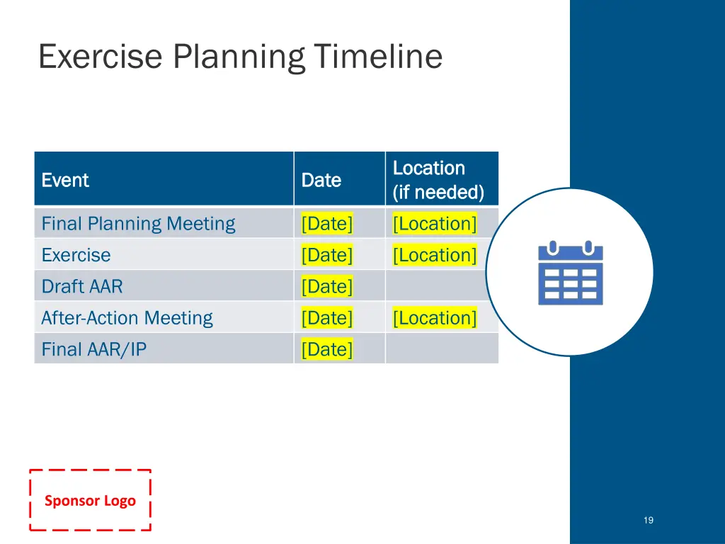 exercise planning timeline