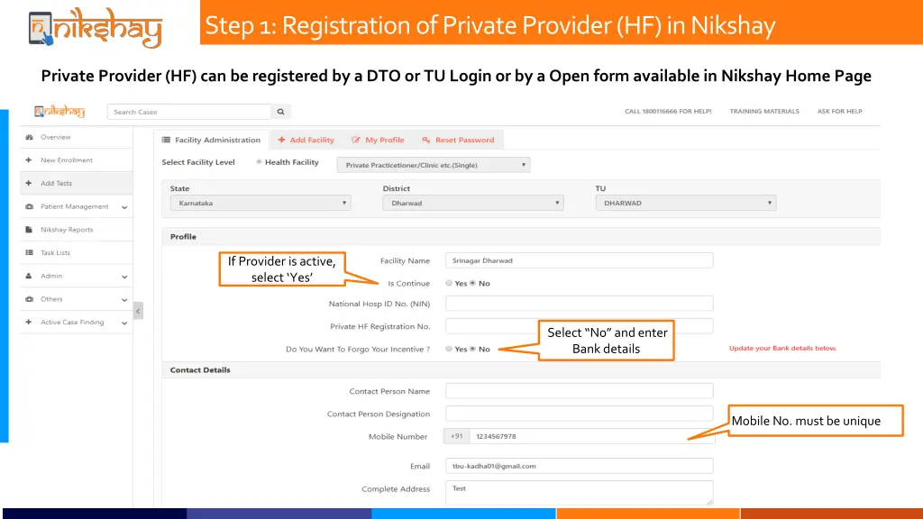 step 1 registration of private provider