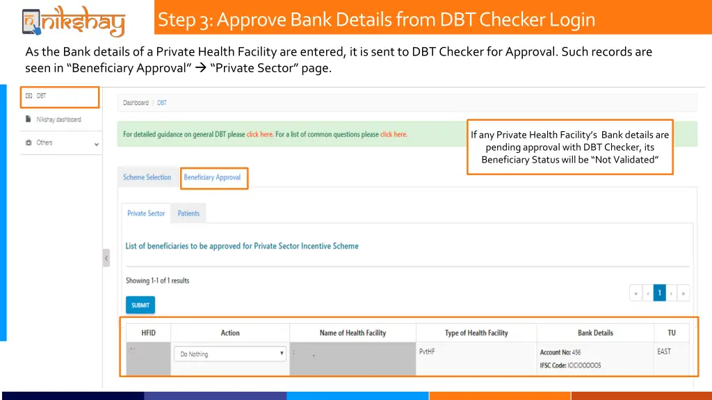 step 3 approve bank details from dbt checker login