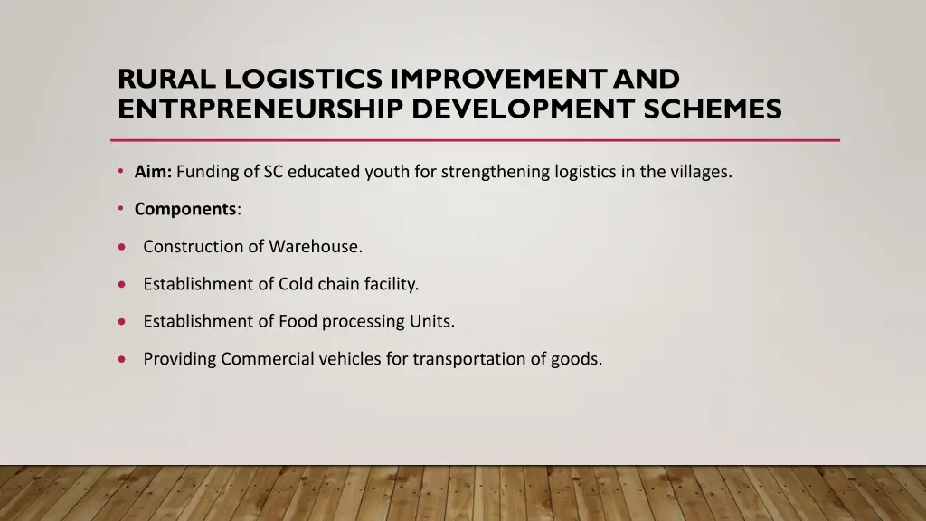 rural logistics improvement and entrpreneurship