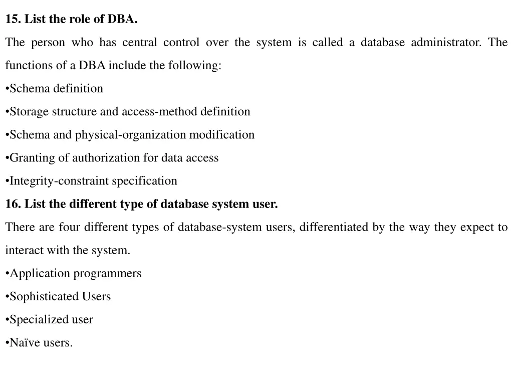 15 list the role of dba