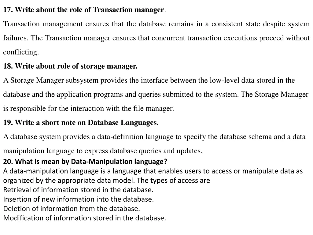 17 write about the role of transaction manager