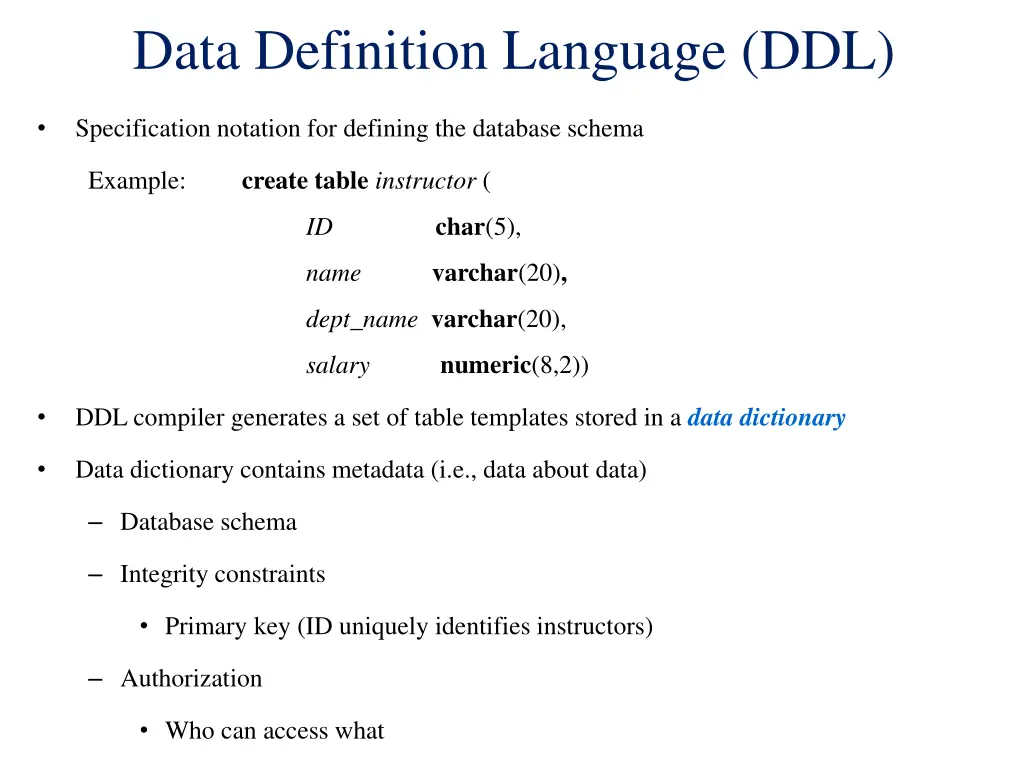 data definition language ddl