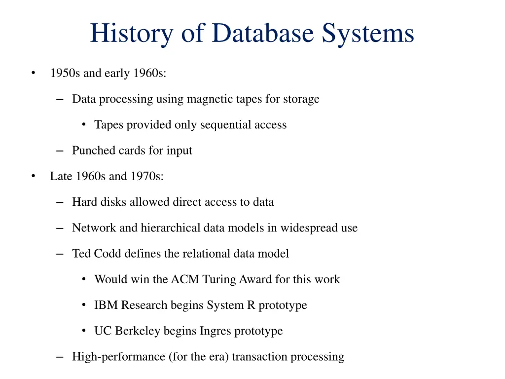 history of database systems