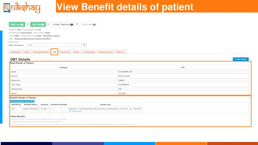 view benefit details of patient