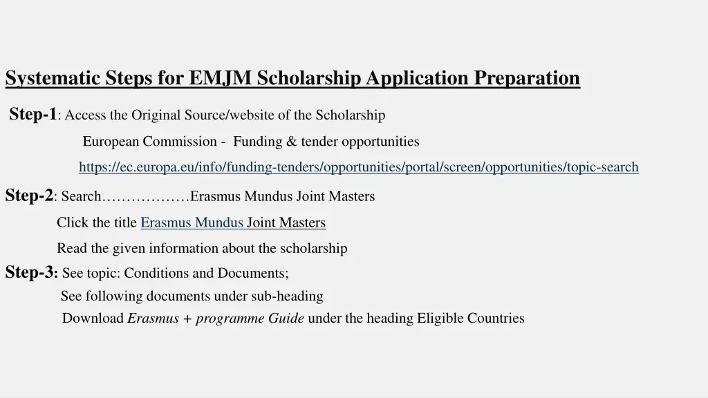 systematic steps for emjm scholarship application