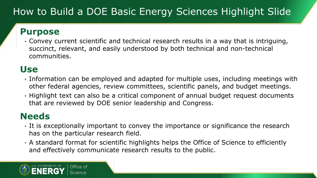 how to build a doe basic energy sciences