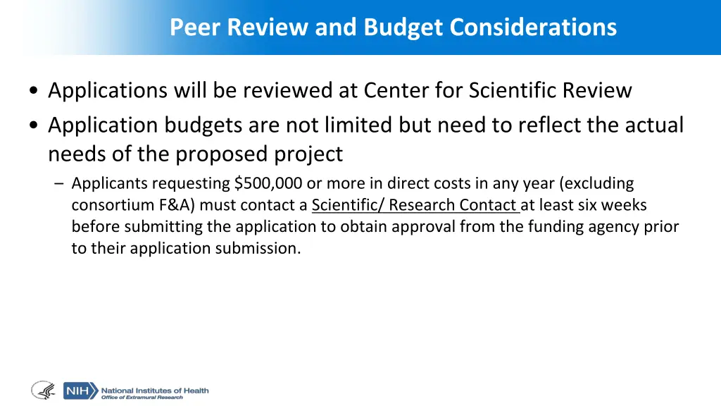 peer review and budget considerations