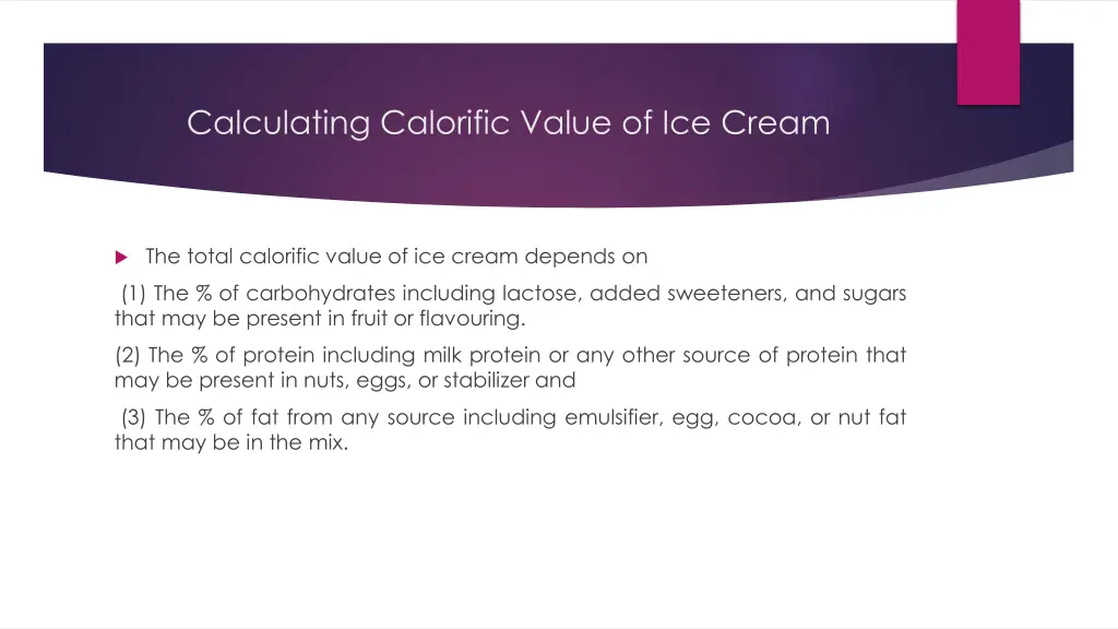 calculating calorific value of ice cream