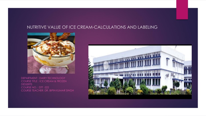 nutritive value of ice cream calculations