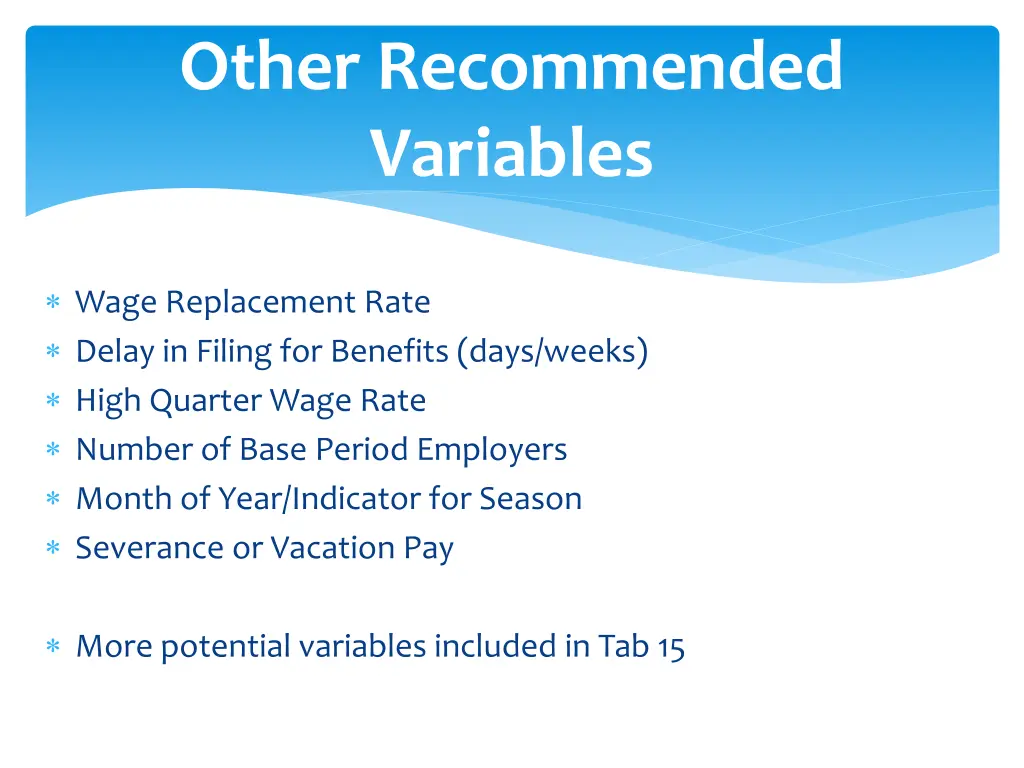 other recommended variables