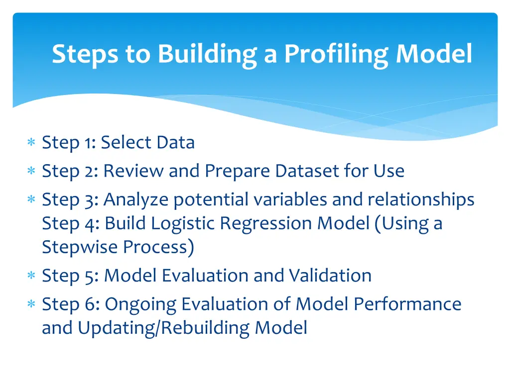 steps to building a profiling model