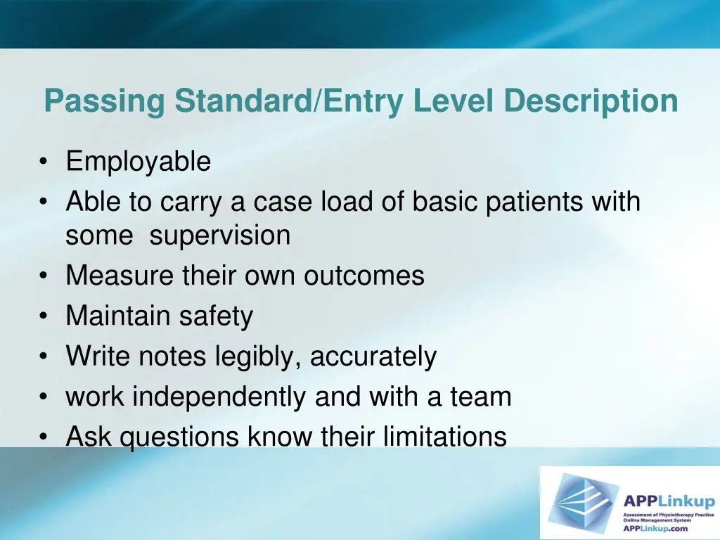 passing standard entry level description