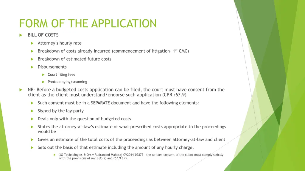 form of the application bill of costs