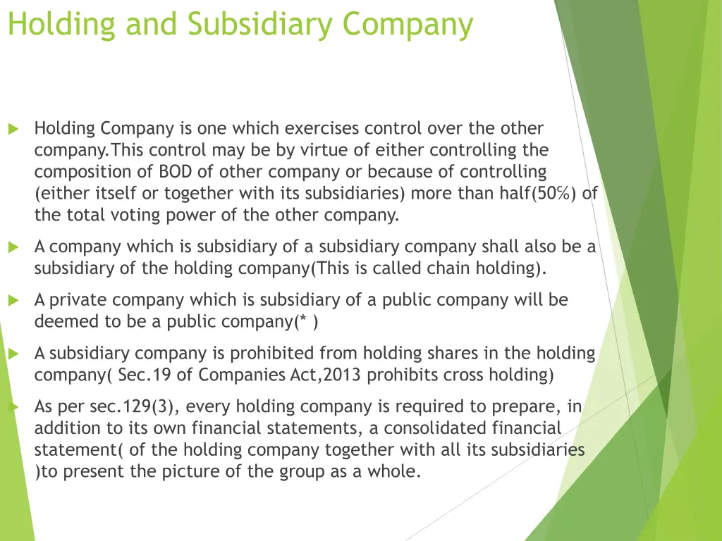 holding and subsidiary company