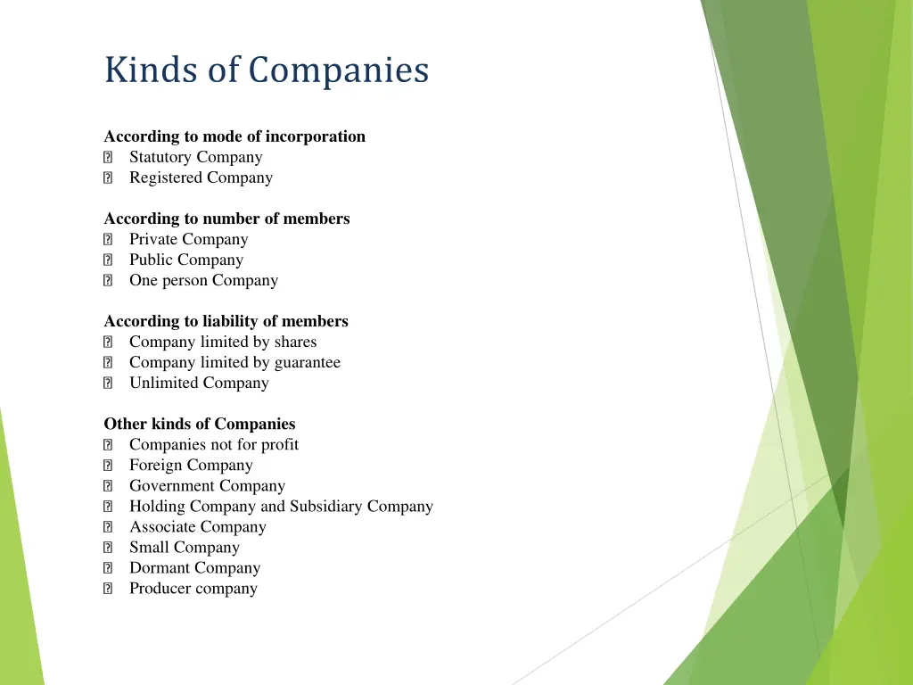 kinds of companies