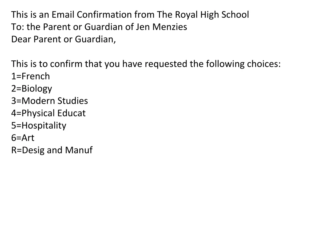 this is an email confirmation from the royal high