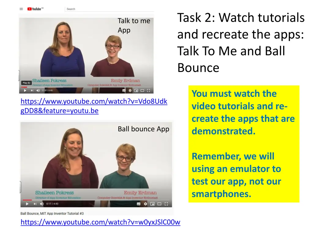 task 2 watch tutorials and recreate the apps talk