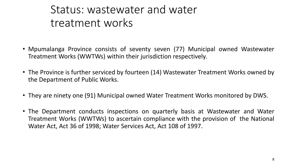 status wastewater and water treatment works