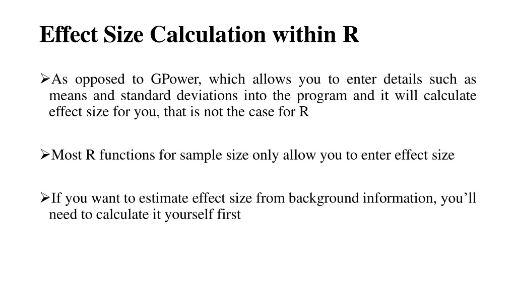 effect size calculation within r