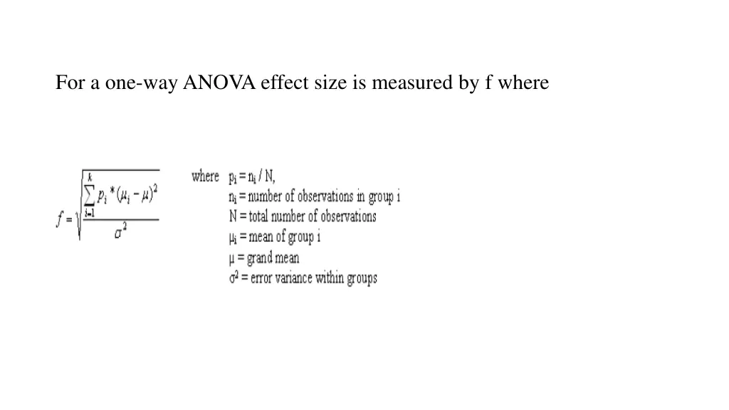 for a one way anova effect size is measured