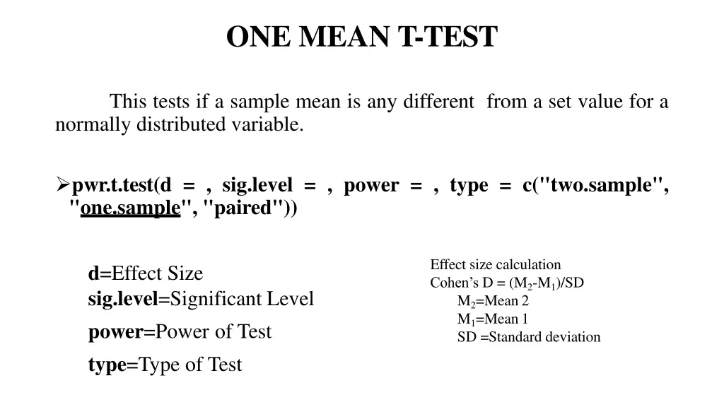 one mean t test