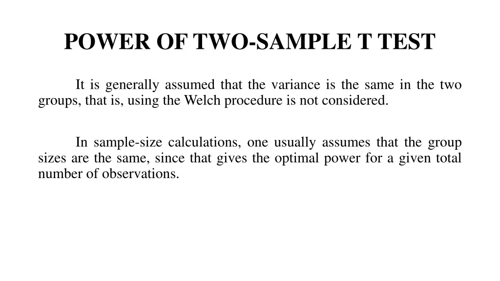 power of two sample t test