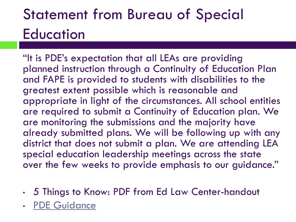 statement from bureau of special education