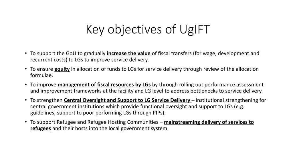 key objectives of ugift