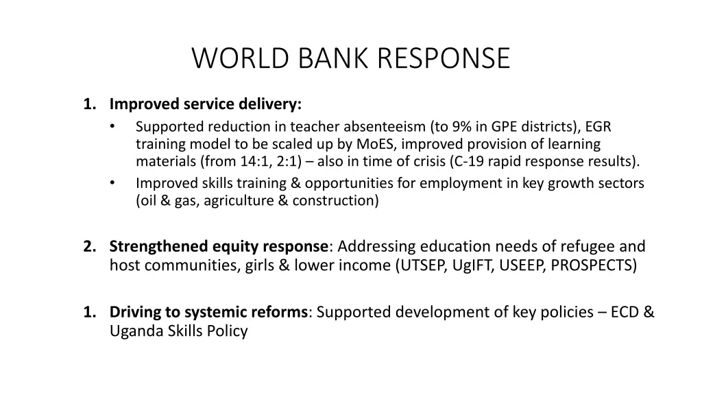 world bank response