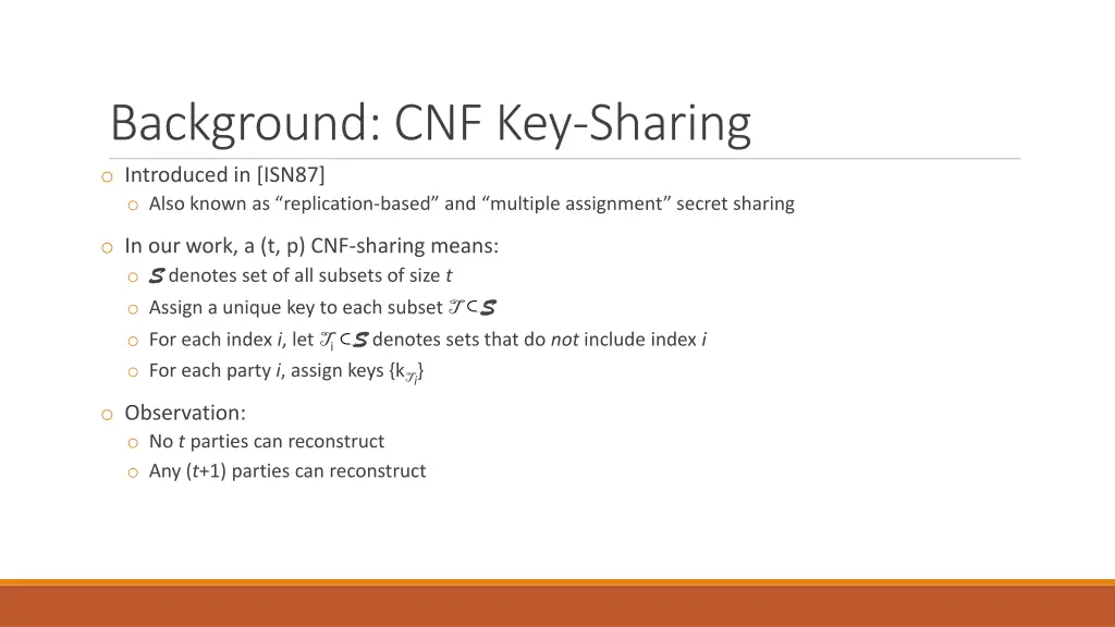 background cnf key sharing o introduced in isn87