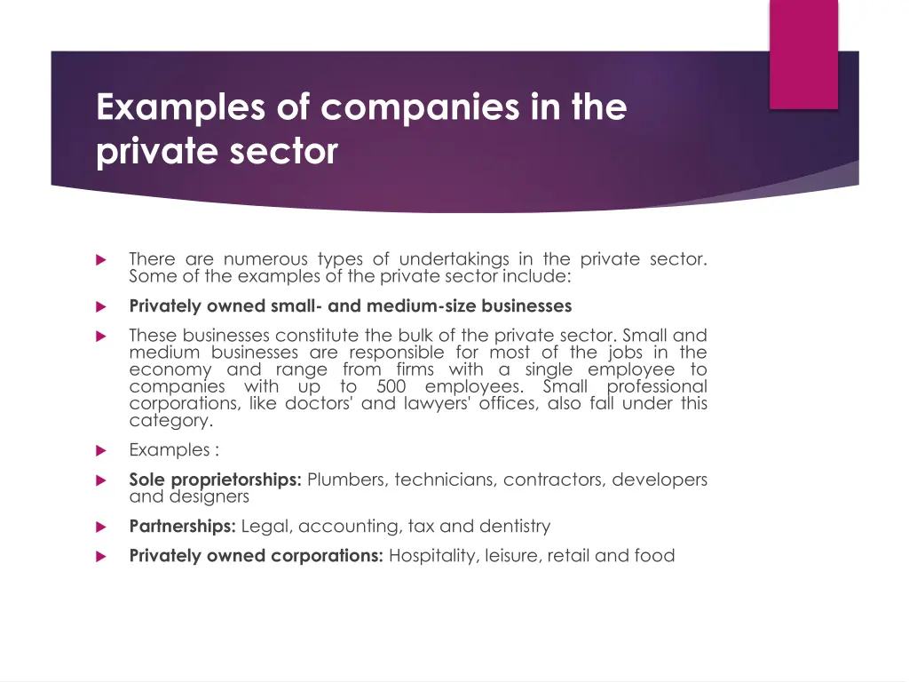 examples of companies in the private sector