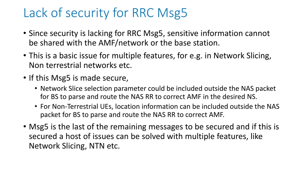 lack of security for rrc msg5