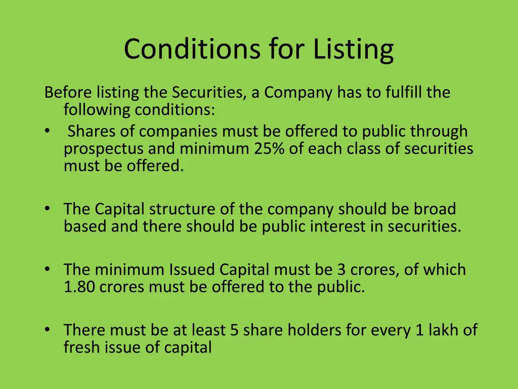 conditions for listing